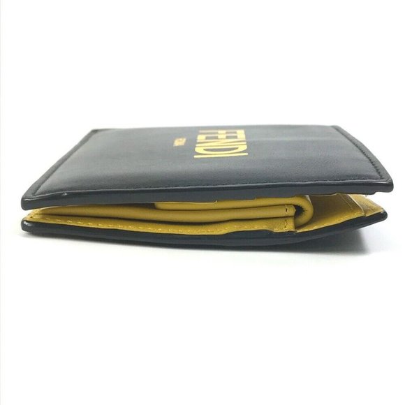 FENDI 7M0001 logo Wallet Folded wallet Leather Black x Yellow - Picture 3 of 13